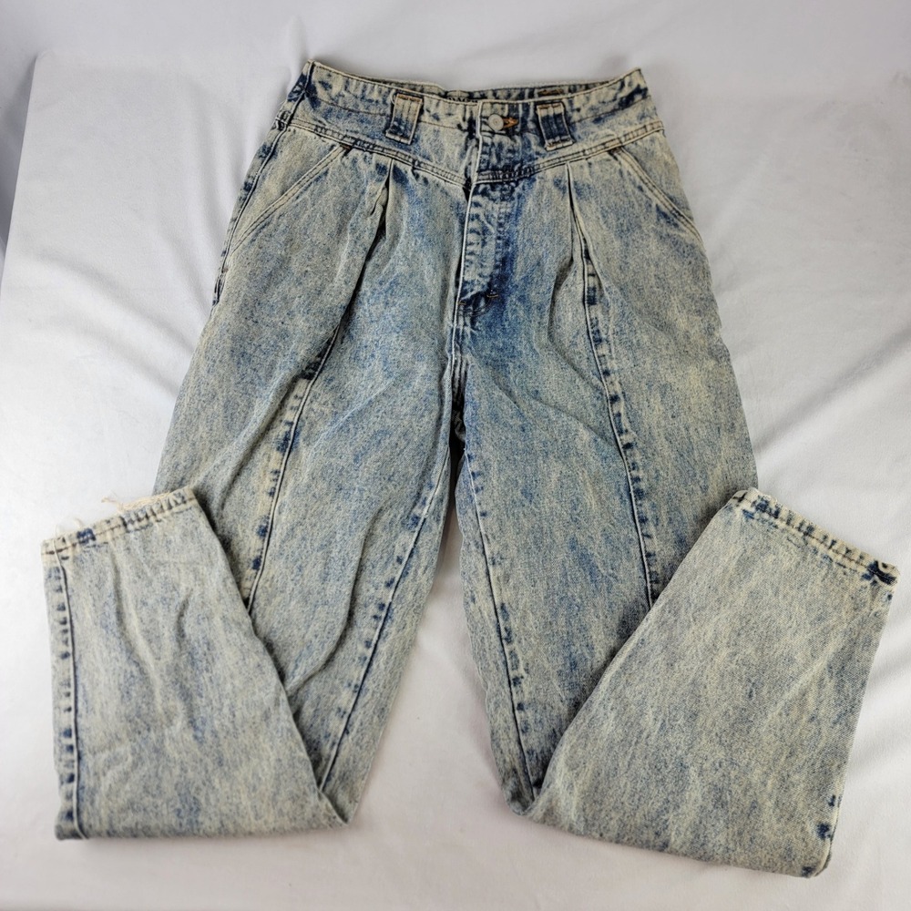 Vintage Jordache Acid Wash High Rise Pleated Tapered Jeans 5015-W Made in USA 12